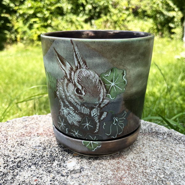 5ish" Planter - Green Goth Rabbit