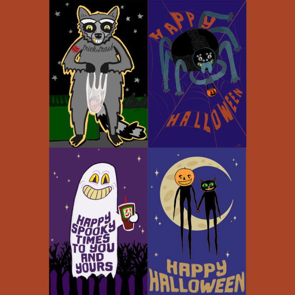 Halloween Postcards 4-Pack